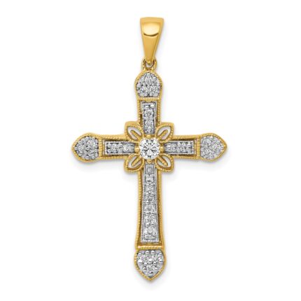 14k 1/3 carat Diamond Filigree Cross Pendant
