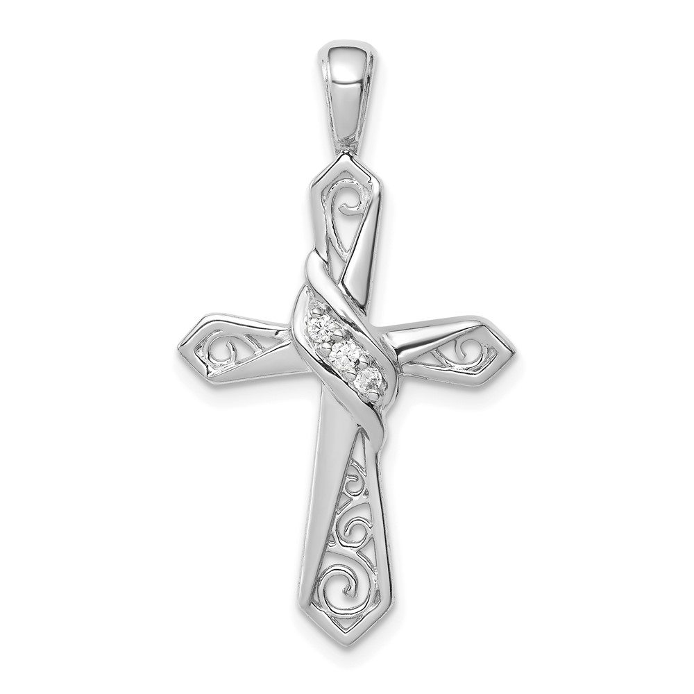 PM5108-005-WA.jpg 14k White Gold 1/20 carat Diamond Cross Pendant - Image 1