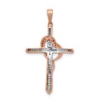 14k Rose Gold Red and White 1/4 carat Diamond Cross with Heart Pendant - Image 3