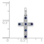 14k White Gold 1/15 carat Diamond and Sapphire Cross Pendant - Image 4