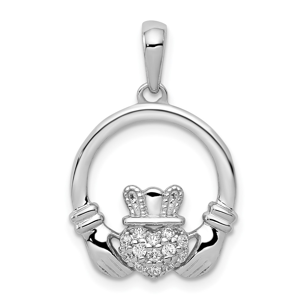 PM5153-013-WA-1.jpg 14k White Gold 1/8 carat Lab Grown Diamond VS/SI+ G+ Complete Circle Claddagh Pendant - Image 1