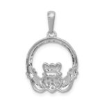 14k White Gold 1/8 carat Lab Grown Diamond VS/SI+ G+ Complete Circle Claddagh Pendant - Image 3