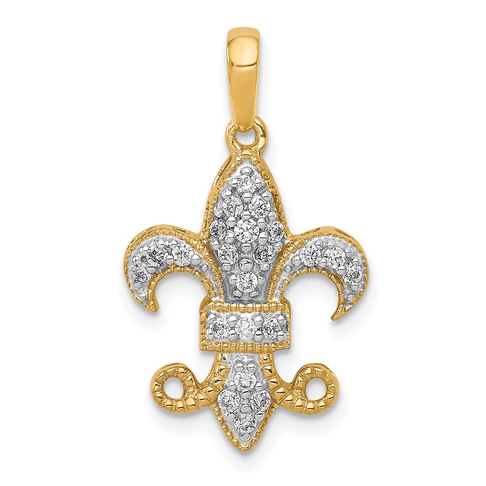 PM5154-020-YA-1.jpg 14k 1/5 carat Lab Grown Diamond VS/SI+ G+ Complete Fleur De Lis Pendant - Image 1
