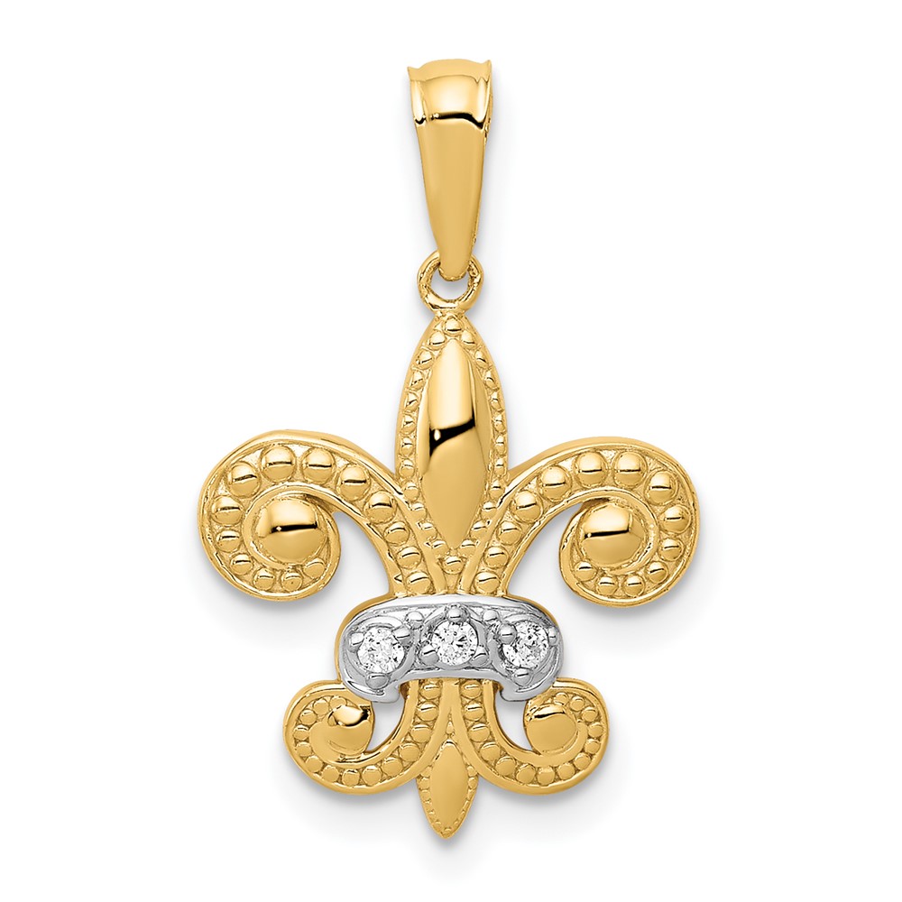 PM5155-003-YA.jpg 14k and White Rhodium Polished Diamond Fleur de Lis Pendant - Image 1