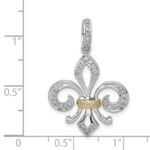 14k Two-Tone 1/5 carat Diamond Fleur De Lis Pendant - Image 4