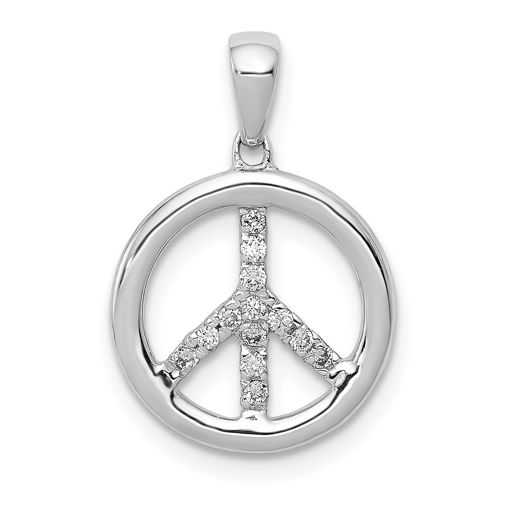 PM5193-010-WA.jpg 14k White Gold 1/10 carat Diamond Peace Sign Pendant - Image 1