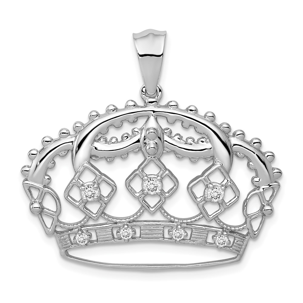 PM5203-020-WA.jpg 14k White Gold 1/5 carat Diamond Crown Pendant - Image 1