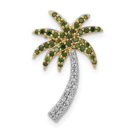14k White Gold 1/4 carat White and Green Diamond Palm Tree Chain Slide