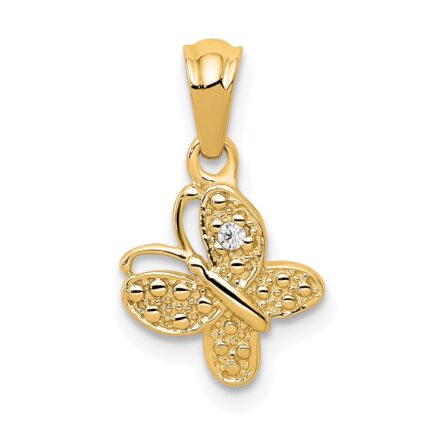 14k Polished .01 carat Diamond Butterfly Pendant