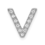 14K  White Gold Diamond Letter V Initial Charm