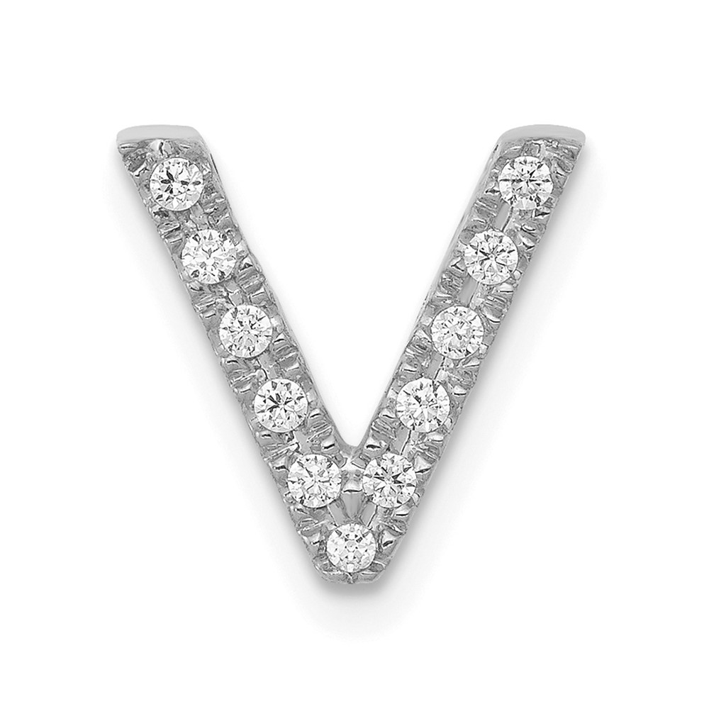 PM5221V-010-WA.jpg 14K White Gold Diamond Letter V Initial Charm - Image 1