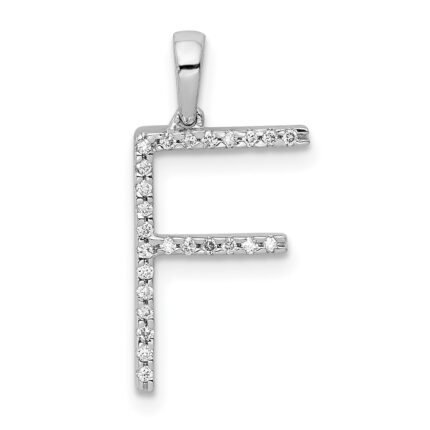 14K White Gold Diamond Letter F Initial Pendant