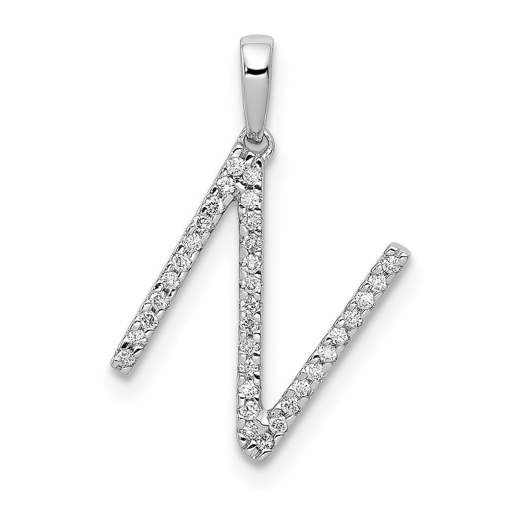 PM5222N-010-WA.jpg 14K White Gold Diamond Letter N Initial Pendant - Image 1