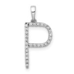 14K White Gold Diamond Letter P Initial Pendant