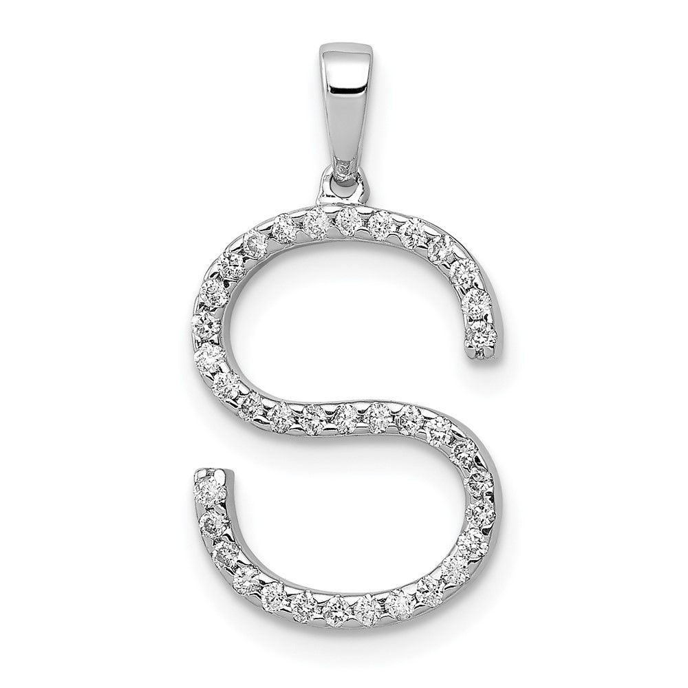 PM5222S-016-WA.jpg 14K White Gold Diamond Letter S Initial Pendant - Image 1