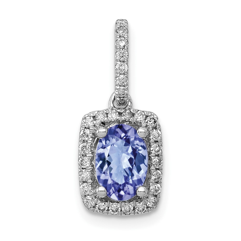 PM5223-TZ-020-WA.jpg 14k White Gold .94 Oval Tanzanite and Diamond Rectangle Halo Pendant - Image 1