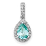 Pure Serenity 14k White Gold 1/8 carat Lab Grown Diamond VS/SI+ G+ and Lab Created Paraiba Pear Pendant