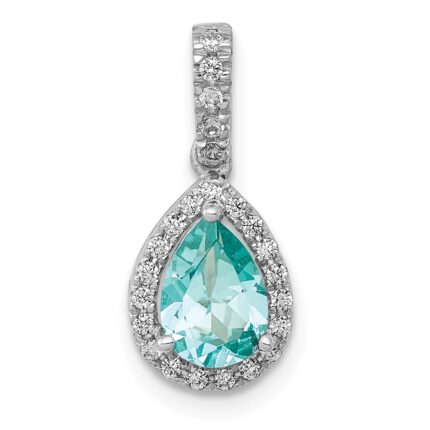 Pure Serenity 14k White Gold 1/8 carat Lab Grown Diamond VS/SI+ G+ and Lab Created Paraiba Pear Pendant