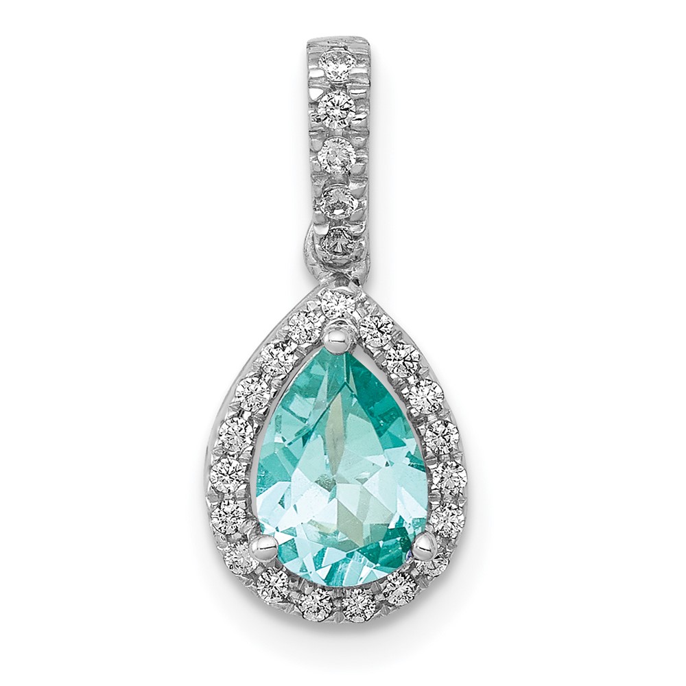 PM5224-CP-013-WAA.jpg Pure Serenity 14k White Gold 1/8 carat Lab Grown Diamond VS/SI+ G+ and Lab Created Paraiba Pear Pendant - Image 1