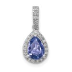 14k White Gold .75 Pear Tanzanite and Diamond Halo Pendant
