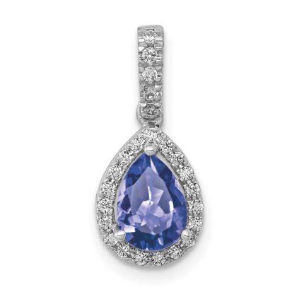14k White Gold .75 Pear Tanzanite and Diamond Halo Pendant