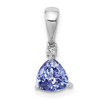 14k White Gold Trillion .72 Tanzanite and Diamond Pendant