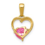 14k Lab Created Pink Sapphire and Diamond Heart Pendant - Image 4
