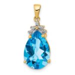 14k Pear 14x9mm Pear Blue Topaz and Diamond Pendant
