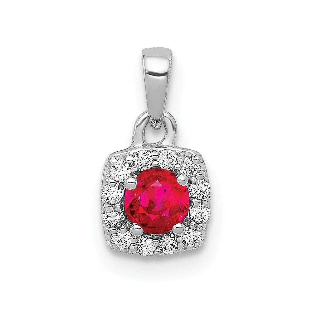 PM5248-RU-010-WA.jpg 14k White Gold Diamond and .20 Ruby Square Halo Pendant - Image 1