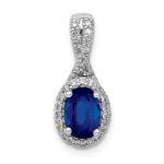 14k White Gold Diamond and Oval Sapphire Halo Pendant Fits up to 2mm Regular/3mm Fancy or Reversible Omega