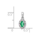 14k White Gold Diamond and Oval Emerald Halo Pendant - Image 4