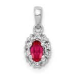 14k White Gold Diamond and .32 Oval Ruby Halo Pendant