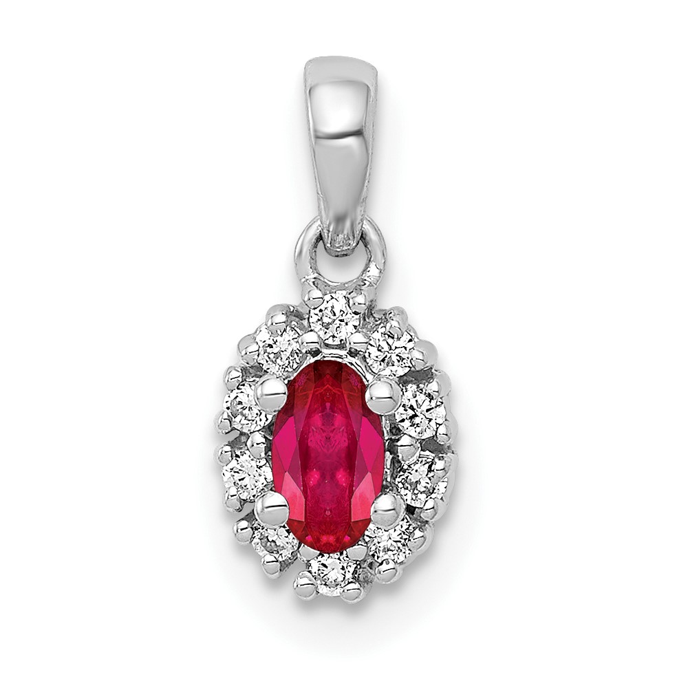 PM5252-RU-010-WA.jpg 14k White Gold Diamond and .32 Oval Ruby Halo Pendant - Image 1