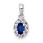 14k White Gold Diamond and .32 Sapphire Oval Halo Pendant