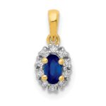 14k with White Rhodium Diamond and .32 Sapphire Oval Halo Pendant