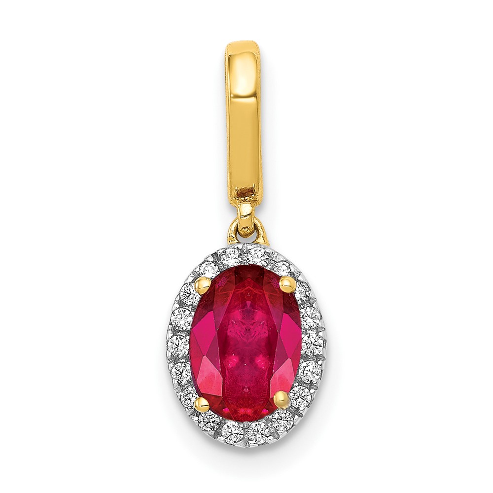 PM5254-RU-010-YA.jpg 14k Diamond and .99 Oval Ruby Halo Pendant - Image 1