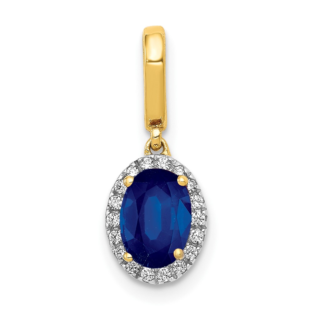 PM5254-SA-010-YA.jpg 14k Diamond and Oval 1.05 Sapphire Halo Pendant - Image 1