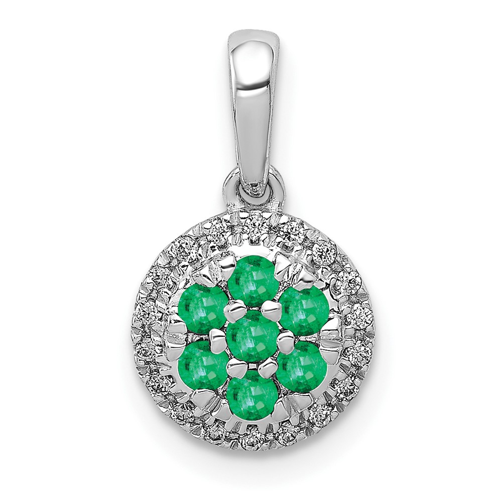 PM5255-EM-010-WA.jpg 14k White Gold Diamond and Emerald Cluster Halo Pendant - Image 1