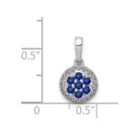 14k White Gold Diamond and Sapphire Cluster Halo Pendant - Image 4