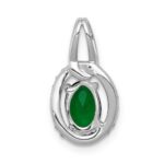 14k White Gold Diamond and Oval Emerald Halo Pendant - Image 3