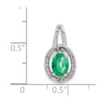14k White Gold Diamond and Oval Emerald Halo Pendant - Image 4