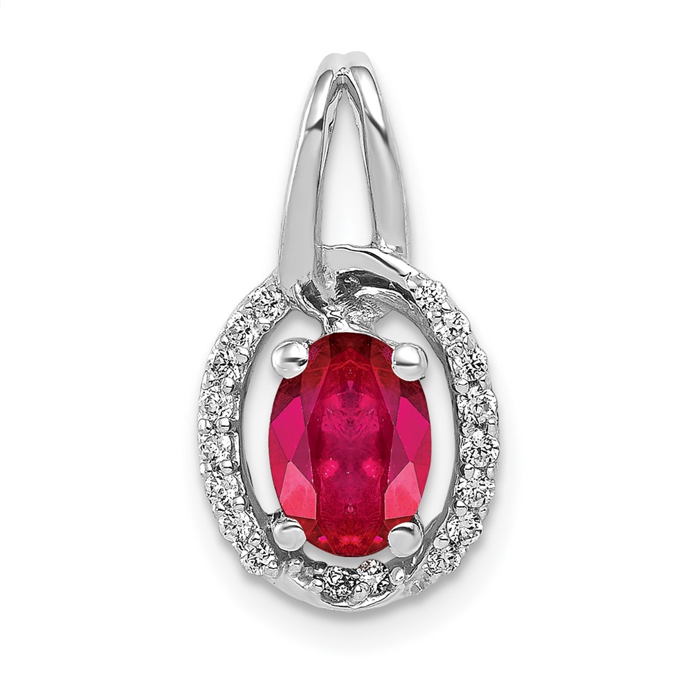 PM5261-RU-013-WA.jpg 14k White Gold Diamond and .86 Oval Ruby Halo Pendant - Image 1