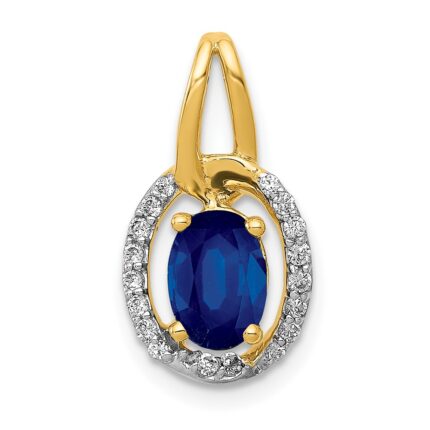 14k Diamond and .85 Oval Sapphire Halo Pendant