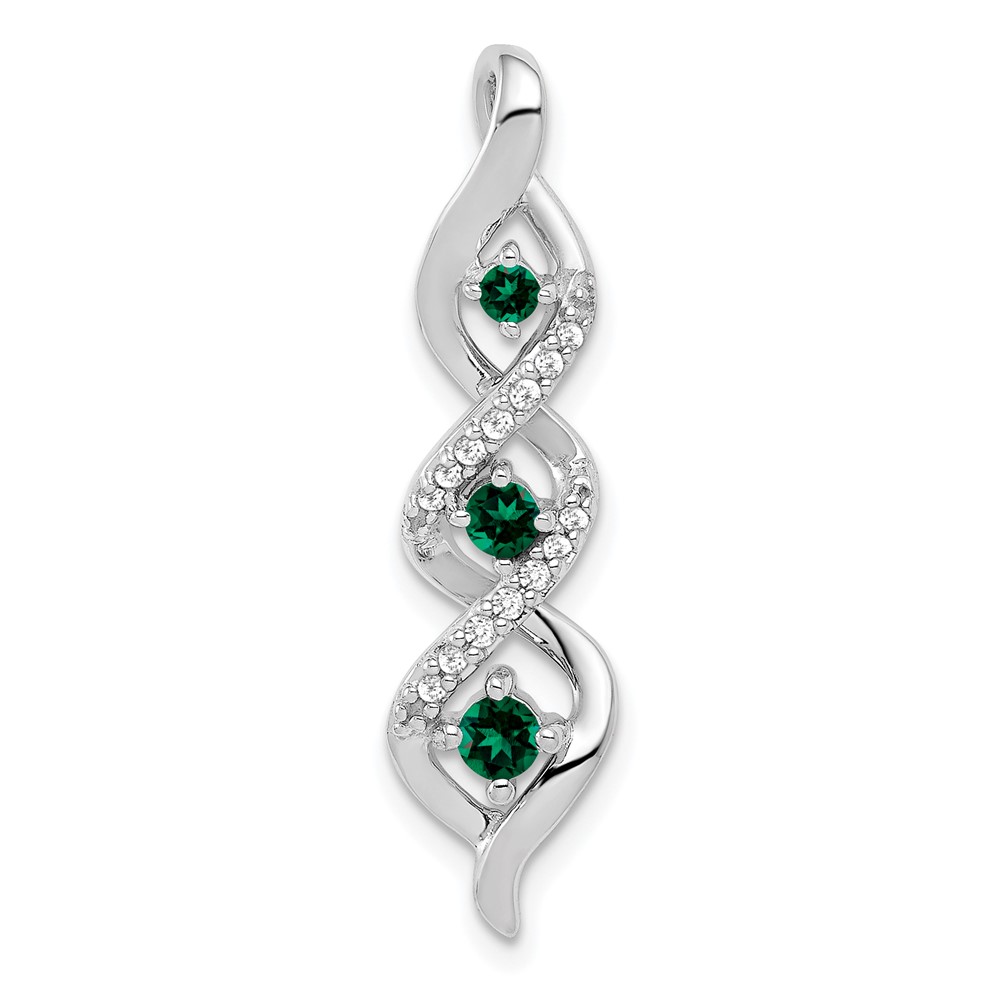 PM5264-CEM-008-WAA.jpg 10k White Gold 1/15 carat Lab Grown Diamond VS/SI+ G+ and Lab Created Emerald Twist Chain Slide Pendant - Image 1
