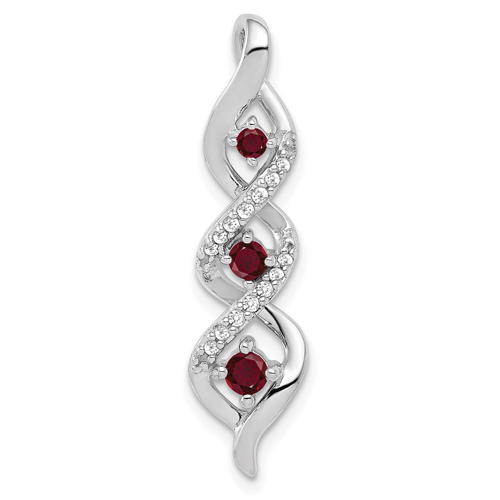 PM5264-CRU-008-WAA.jpg 10k White Gold 1/15 carat Lab Grown Diamond VS/SI+ G+ and Lab Created Ruby Twist Chain Slide Pendant - Image 1