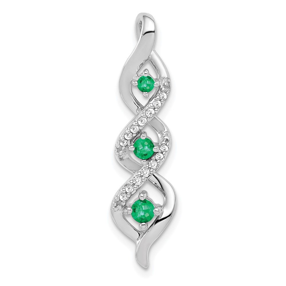 PM5264-EM-008-WA.jpg 14k White Gold 1/15 carat Lab Grown Diamond VS/SI+ G+ and Lab Created Emerald Twist Chain Slide Pendant - Image 1