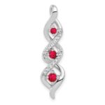 14k White Gold 1/15 carat Lab Grown Diamond VS/SI+ G+ and Lab Created Ruby Twist Chain Slide Pendant