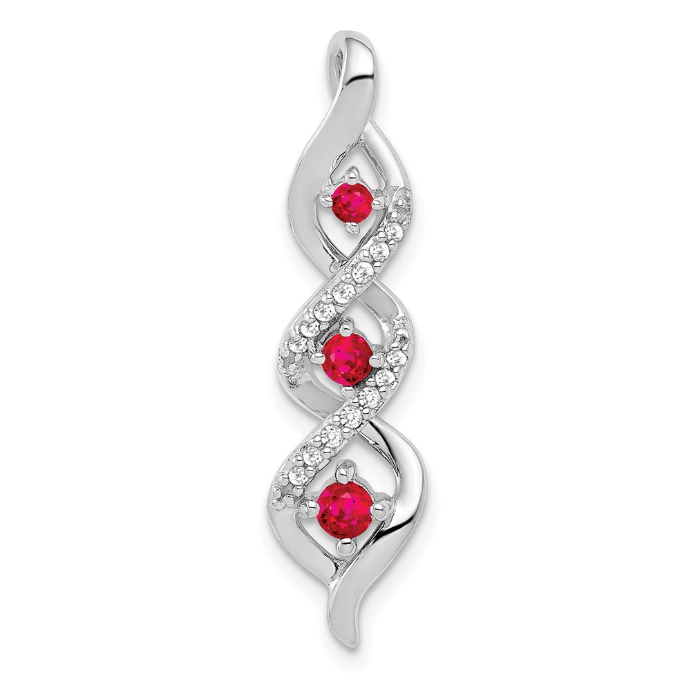 PM5264-RU-008-WA.jpg 14k White Gold 1/15 carat Lab Grown Diamond VS/SI+ G+ and Lab Created Ruby Twist Chain Slide Pendant - Image 1