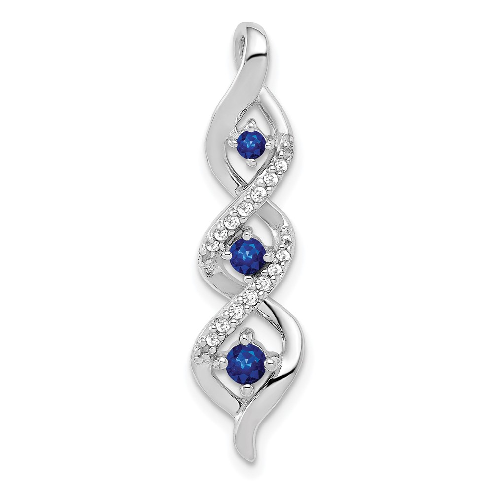 PM5264-SA-008-WA-1.jpg 14k White Gold Diamond and .26 Sapphire Twisted 3-stone Chain Slide - Image 1