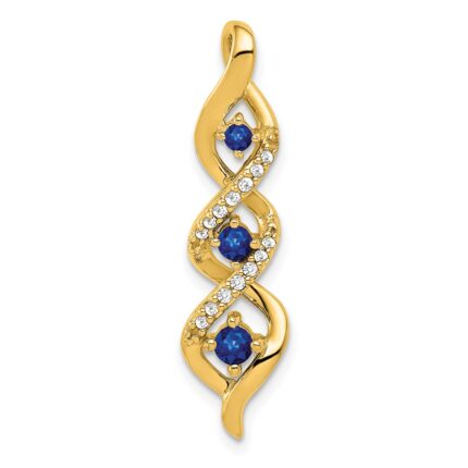 14k Diamond and .26 Sapphire Twisted 3-stone Chain Slide